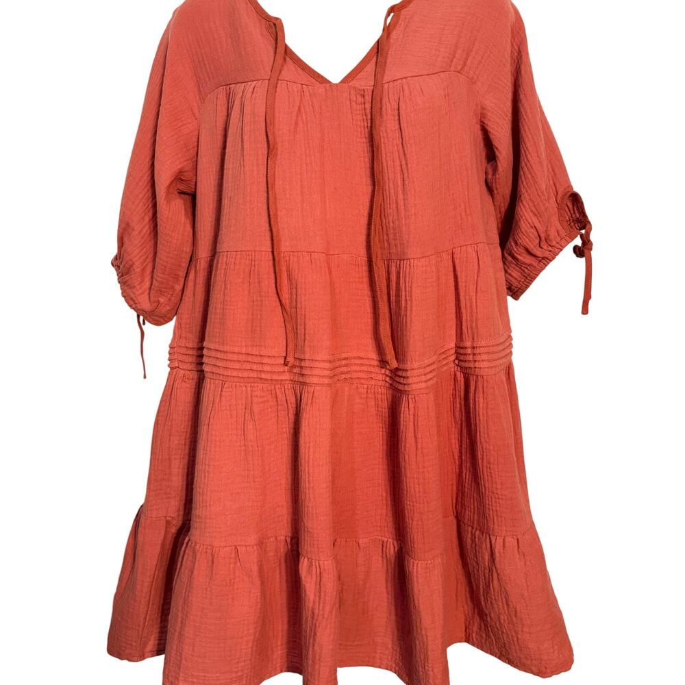 Cupshe Half-Sleeve V-Neck Rust Colored Mini Dress, Women's Size S